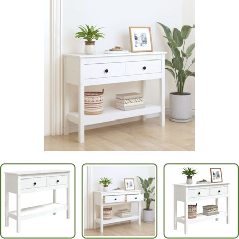 vidaXL Mesa de consola -  Mesa consola de madera maciza de pino blanco 100x35x75 cm
