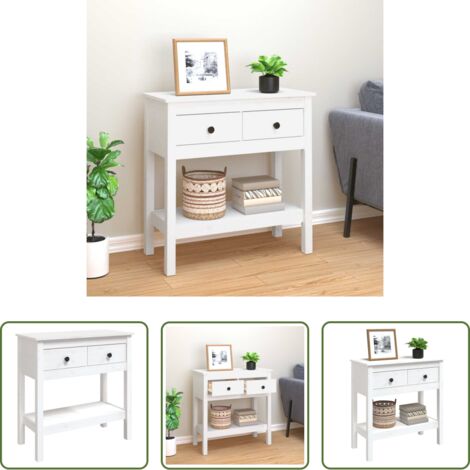 vidaXL Mesa de consola -  Mesa consola de madera maciza de pino blanco 75x35x75 cm