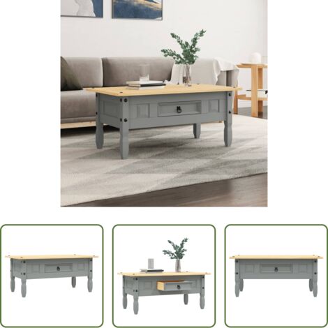 vidaXL Mesa de corona -  Mesa de centro Corona Range pino mexicano gris 100x55x44 cm