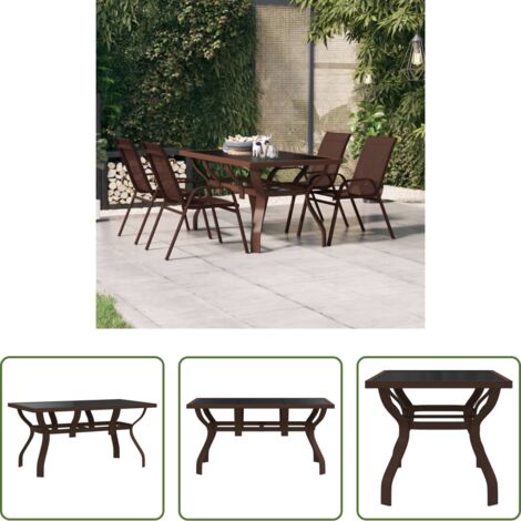 vidaXL Mesa de exterior -  Mesa de jardín acero y vidrio marrón y negro 140x70x70 cm