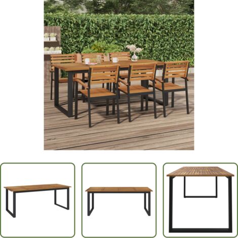 vidaXL Mesa de exterior -  Mesa de jardín con patas en U madera maciza acacia 200x90x75 cm