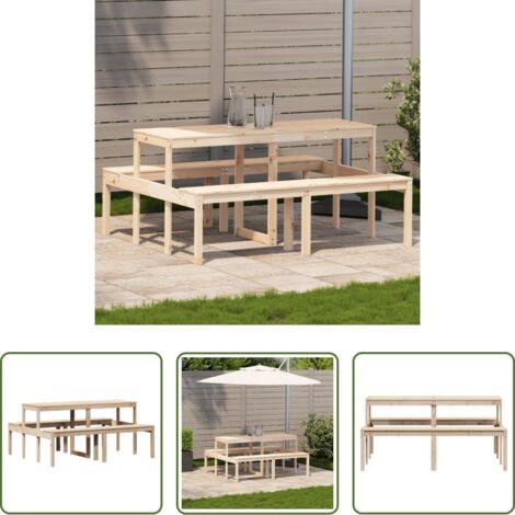 vidaXL Mesa de exterior -  Mesa de pícnic madera maciza de pino 160x134x75 cm
