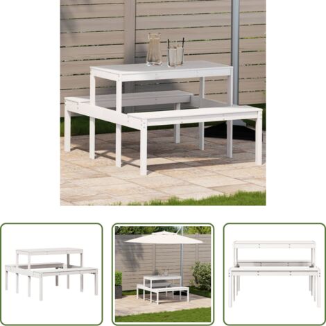 vidaXL Mesa de exterior -  Mesa de pícnic madera maciza de pino blanco 110x134x75 cm