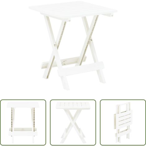 vidaXL Mesa de jardín blanca -  Mesa plegable de jardín plástico blanco 45x43x50 cm