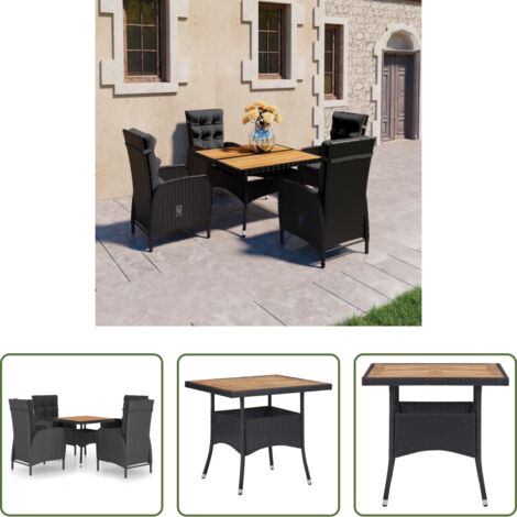 vidaXL Mesa de jardín -  Comedor de jardín 5 pzas ratán sintético y madera acacia negro