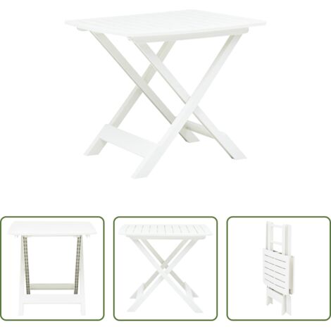 vidaXL Mesa de jardín con listones -  Mesa de jardín plegable de plástico blanco 79x72x70 cm