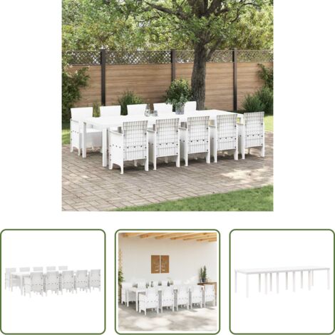 vidaXL Mesa de jardín -  Conjunto de Comedor de Jardín 11 pcs Blanco Ratán y acero