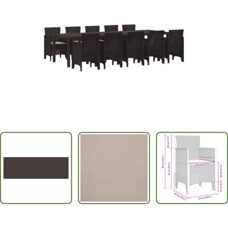 vidaXL Mesa de jardín -  Conjunto de Comedor de Jardín 11 pcs Marrón y topo Poliratán