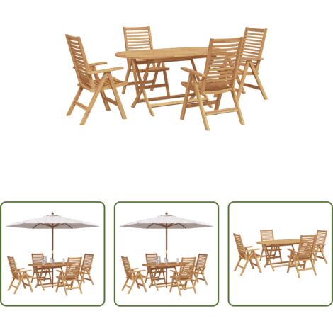 vidaXL Mesa de jardín -  Conjunto de Comedor de Jardín 5 pcs Marrón