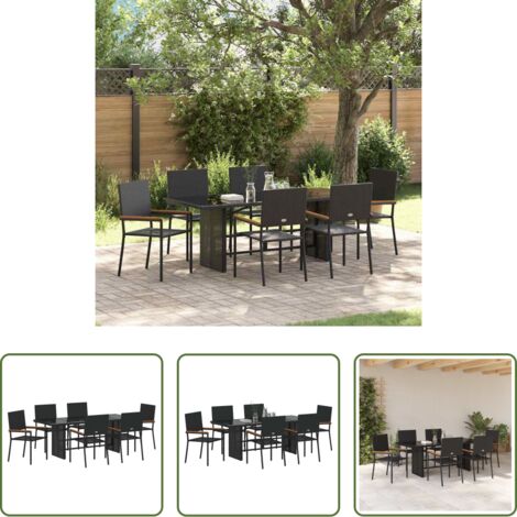 vidaXL Mesa de jardín -  Conjunto de Comedor de Jardín 7 pcs Negro ratán sintético