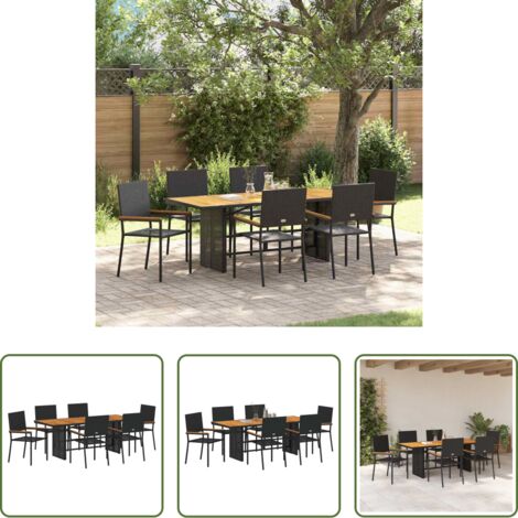 vidaXL Mesa de jardín -  Conjunto de Comedor de Jardín 7 pcs Negro ratán sintético