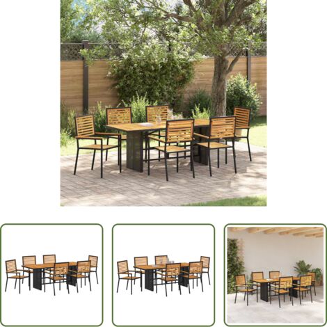 vidaXL Mesa de jardín -  Conjunto de Comedor de Jardín 7 pcs Negro y Marrón