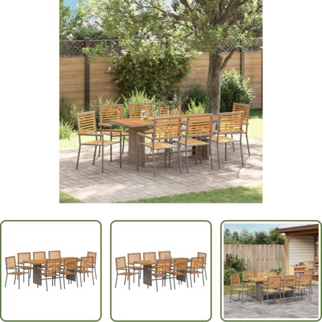 vidaXL Mesa de jardín -  Conjunto de Comedor de Jardín 9 pcs Gris y marrón