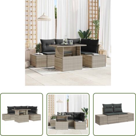 vidaXL Mesa de jardín -  Conjunto de sofá de jardín 5 pcs Gris Claro ratán sintético