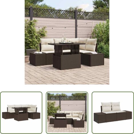 vidaXL Mesa de jardín -  Conjunto de sofá de jardín 5 pcs Marrón ratán sintético