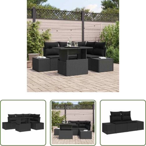 vidaXL Mesa de jardín -  Conjunto de sofá de jardín 5 pcs Negro ratán sintético
