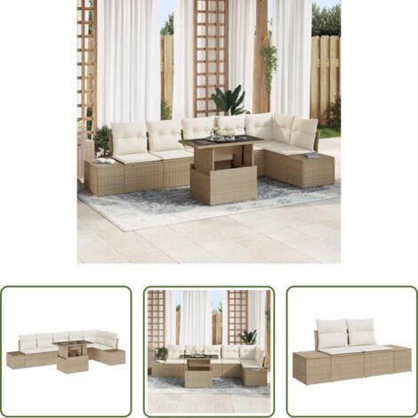 vidaXL Mesa de jardín -  Conjunto de sofá de jardín 7 pcs Beige Poliratán