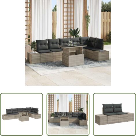 vidaXL Mesa de jardín -  Conjunto de sofá de jardín 7 pcs Gris Claro Poliratán