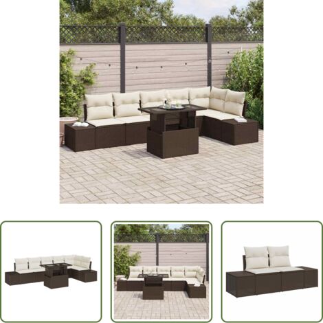 vidaXL Mesa de jardín -  Conjunto de sofá de jardín 7 pcs Marrón Poliratán