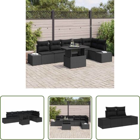 vidaXL Mesa de jardín -  Conjunto de sofá de jardín 7 pcs Negro Poliratán