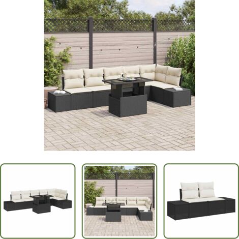 vidaXL Mesa de jardín -  Conjunto de sofá de jardín 7 pcs Negro ratán sintético