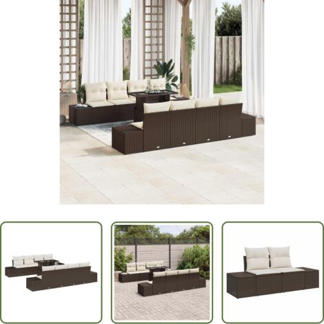 vidaXL Mesa de jardín -  Conjunto de sofá de jardín 9 pcs Marrón y crema ratán sintético