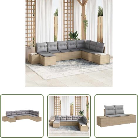vidaXL Mesa de jardín -  Conjunto de sofá de jardín con cojín 8 pcs Beige y Gris Claro