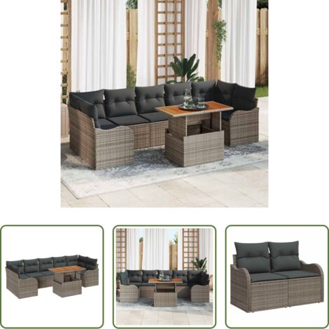 vidaXL Mesa de jardín -  Conjunto de sofás de jardín 8 pcs Gris ratán sintético