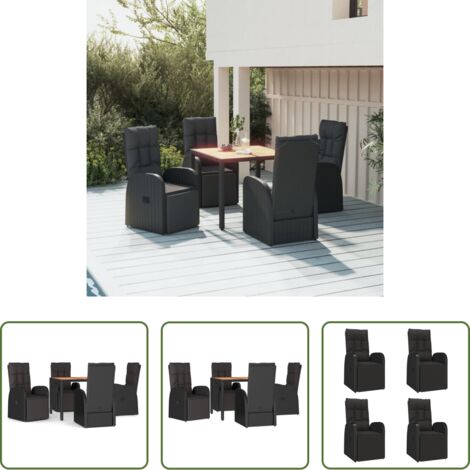 vidaXL Mesa de jardín -  Juego comedor jardín 5 pzas madera acacia ratán sintético negro