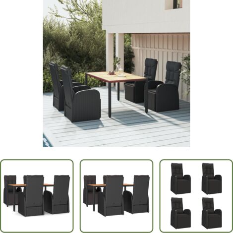 vidaXL Mesa de jardín -  Juego comedor jardín 5 pzas madera acacia ratán sintético negro