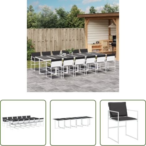 vidaXL Mesa de jardín -  Juego de comedor de jardín 13 pzas con cojines textilene blanco