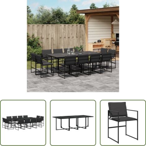 vidaXL Mesa de jardín -  Juego de comedor de jardín 13 pzas con cojines textileno negro