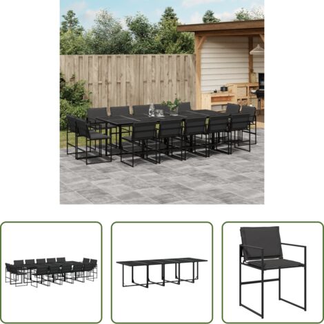 vidaXL Mesa de jardín -  Juego de comedor de jardín 15 pzas con cojines textileno negro