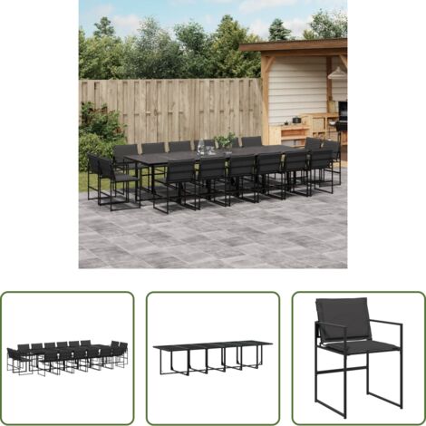 vidaXL Mesa de jardín -  Juego de comedor de jardín 17 pzas con cojines textileno negro