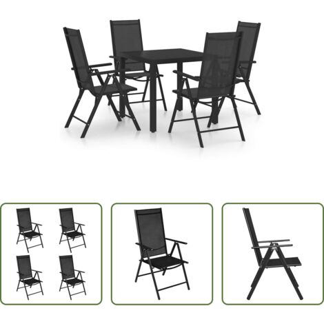 vidaXL Mesa de jardín -  Juego de comedor de jardín 5 piezas aluminio negro