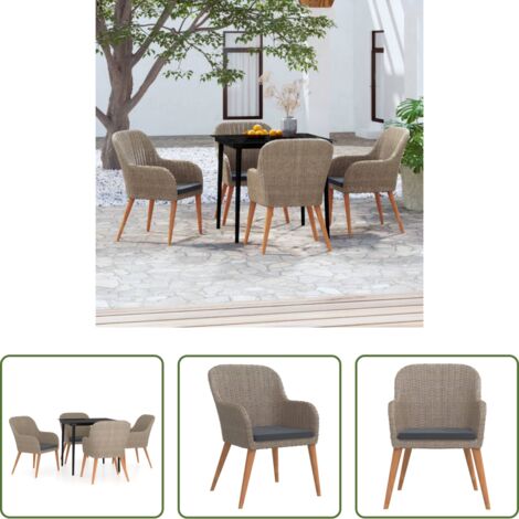 vidaXL Mesa de jardín -  Juego de comedor de jardín 5 piezas con cojines marrón