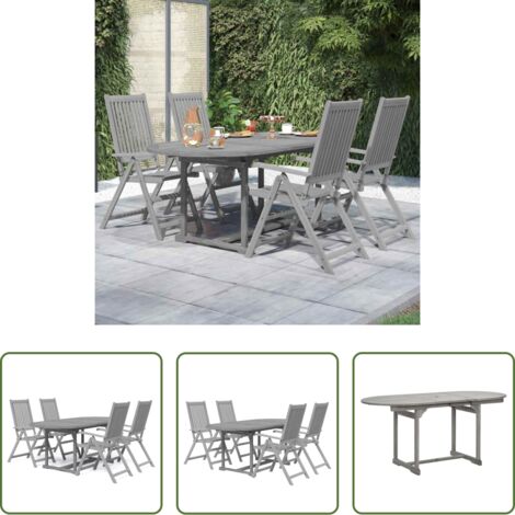 vidaXL Mesa de jardín -  Juego de comedor de jardín 5 piezas madera maciza de acacia