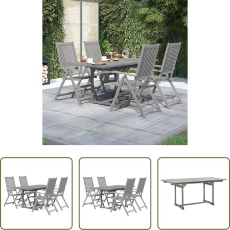 vidaXL Mesa de jardín -  Juego de comedor de jardín 5 piezas madera maciza de acacia