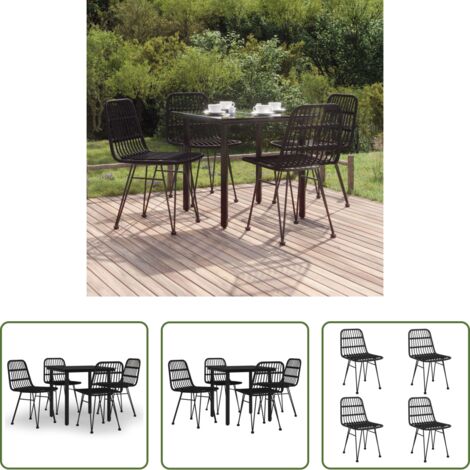 vidaXL Mesa de jardín -  Juego de comedor de jardín 5 piezas ratán sintético negro
