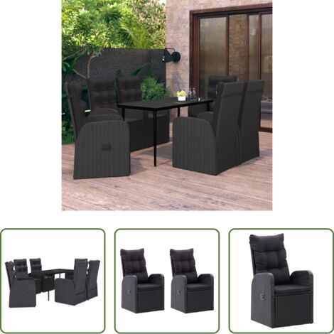 vidaXL Mesa de jardín - Juego de comedor de jardín 7 piezas con cojines negro