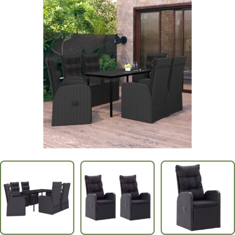 vidaXL Mesa de jardín - Juego de comedor de jardín 7 piezas con cojines negro