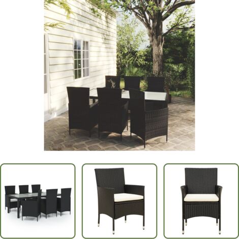 vidaXL Mesa de jardín -  Juego de comedor de jardín 7 piezas ratán sintético negro