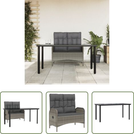 vidaXL Mesa de jardín -  Juego de comedor jardín 2 pzas con cojines ratán sintético gris