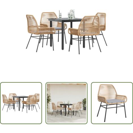 vidaXL Mesa de jardín -  Juego de comedor jardín 5 piezas cojines ratán sintético marrón