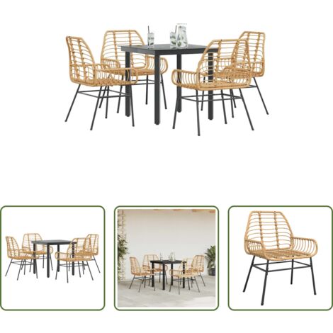 vidaXL Mesa de jardín -  Juego de comedor jardín 5 piezas ratán sintético marrón