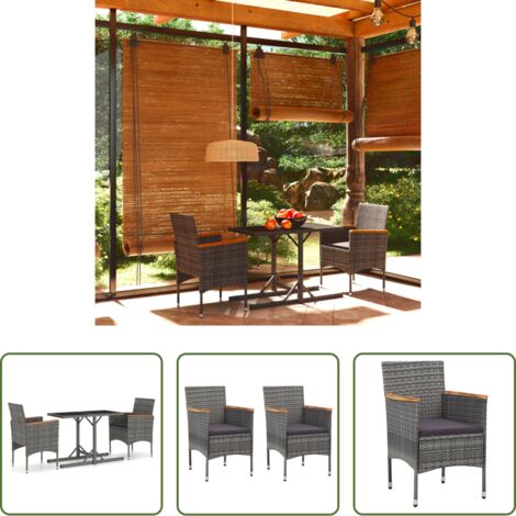 vidaXL Mesa de jardín -  Juego de comedor para jardín 3 piezas gris