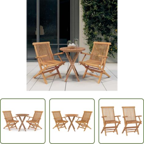 vidaXL Mesa de jardín -  Juego de comedor para jardín 3 piezas madera maciza de teca