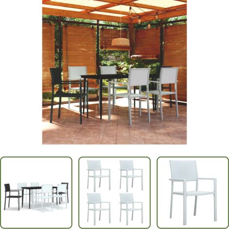 vidaXL Mesa de jardín -  Juego de comedor para jardín 7 piezas blanco y negro