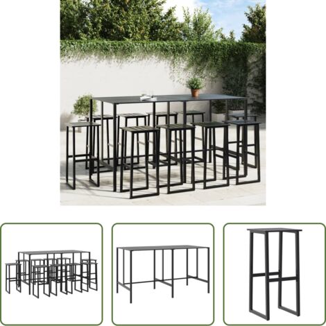 vidaXL Mesa de jardín -  Juego de mesa alta y taburetes de jardín 11 piezas acero negro