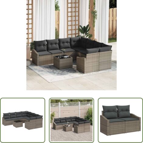 vidaXL Mesa de jardín -  Juego de Sofá con cojín Manual 9 pcs Gris ratán sintético